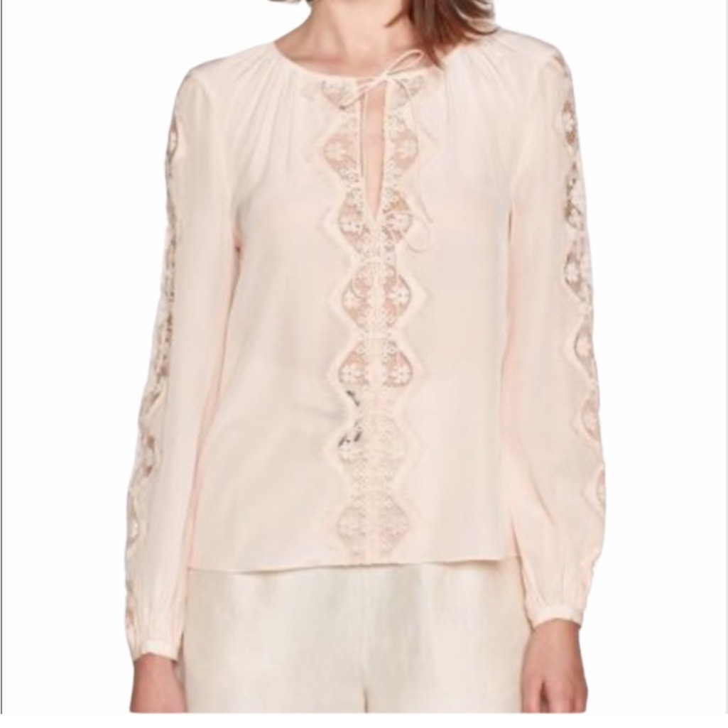 Joie Lace Trim Blouse 100% Silk Peach - L